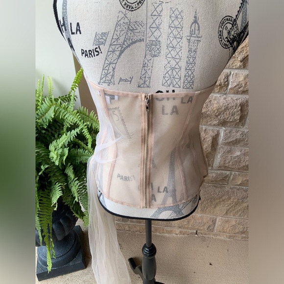 RARE FASHION NOVA Tule Mesh Nude Bustier Corset Draped Top Size Large LIKE NEW - Picture 5 of 16